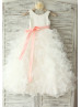 Ivory Satin Organza Ruffled Long Flower Girl Dress 